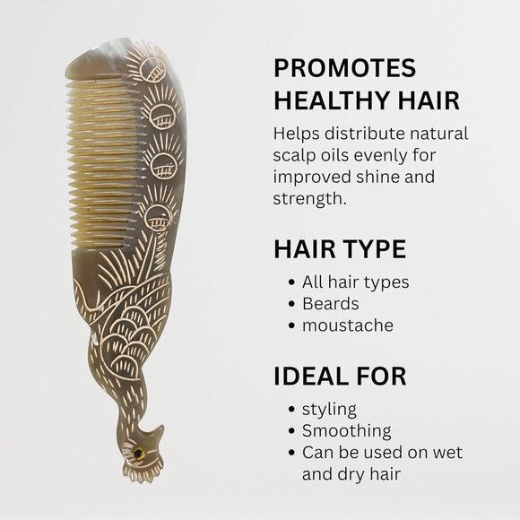 Natural Ox Horn Hair Comb Handmade Detangling Scalp Massage All Hair Types main image 2